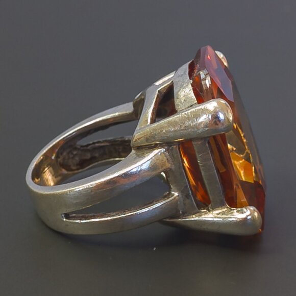 Massive Sterling Silver Amber Glass Statement Ring Size 7.25 - Picture 5 of 15